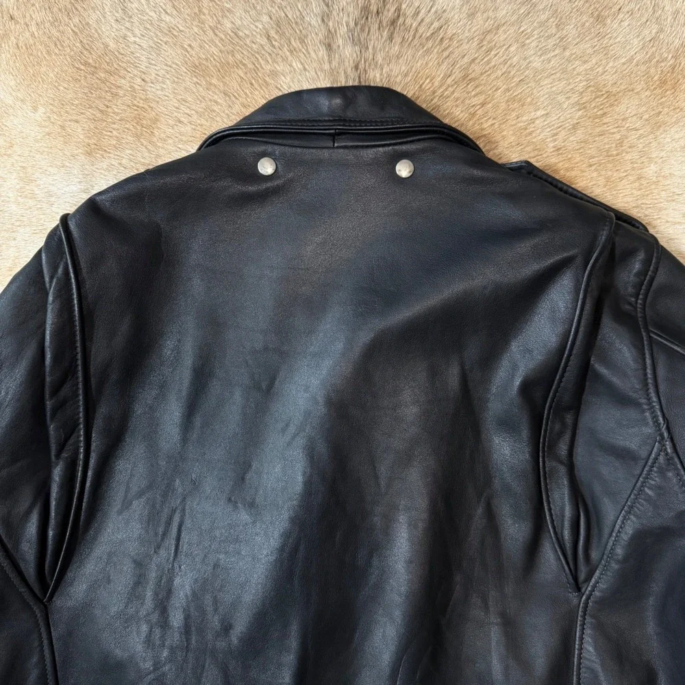 VTG Harley Davidson Leather Biker Jacket 54 Tall Mens Black Double Rider Quilted